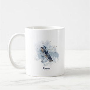 Blaue Wasserfarbe personalisierter Name Buchstabe  Kaffeetasse