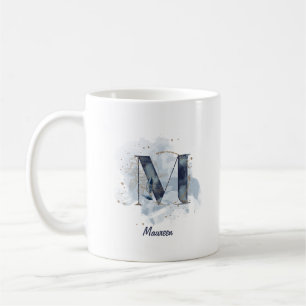 Blaue Wasserfarbe Personalisierter Name Buchstabe Kaffeetasse