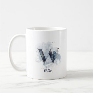 Blaue Wasserfarbe personalisierter Name Buchstabe Kaffeetasse