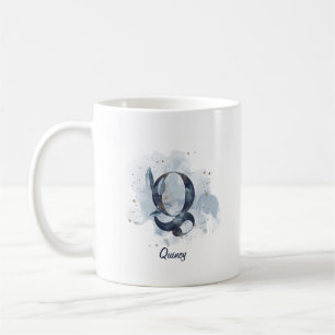 Blaue Wasserfarbe personalisierter Name Buchstabe Kaffeetasse