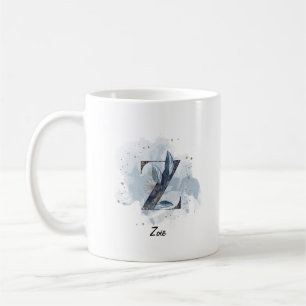 Blaue Wasserfarbe personalisierter Name Buchstabe  Kaffeetasse