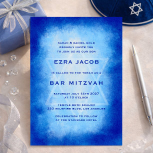 Blaue Wasserfarbe-Rahmen-Stern Bar/Bat Mizwa indiv Einladung