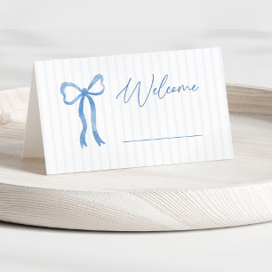 Blaue Wasserfarbe Schleife Baby Shower Platzkarte