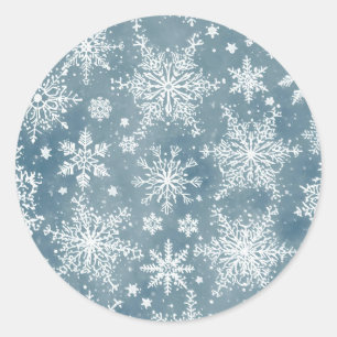 Blaue Wasserfarbe-Schneeflocken Winterurlaub Runder Aufkleber