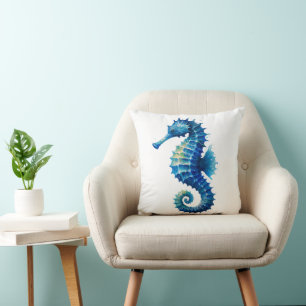 Blaue Wasserfarbe-Seepferdchen-Wurfkissen Kissen