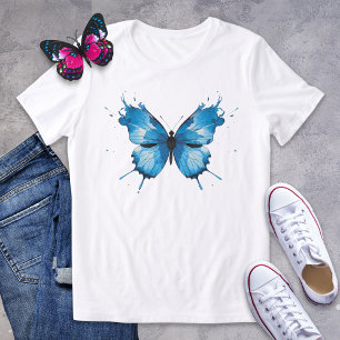 Blaue Wasserfarbe-Spritz-Schmetterling Tri-Blend Shirt
