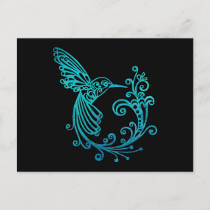 Blaue Wasserfarbe Stilvoll Hummingbird Postkarte