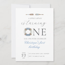 Blaue Wasserfarbe Unser kleiner Kapitän dreht sich Einladung