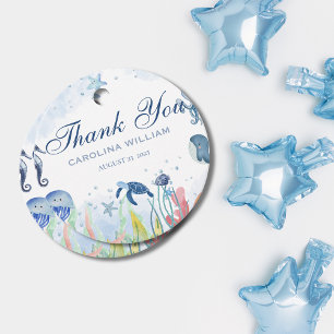 Blaue Wasserfarbe Unter der Babydusche des Meeres Geschenkanhänger