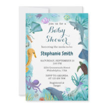 Blaue Wasserfarbe unter der Sea Baby-Dusche