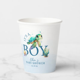 Blaue Wasserfarbe unter der Sea Baby-Dusche Pappbecher