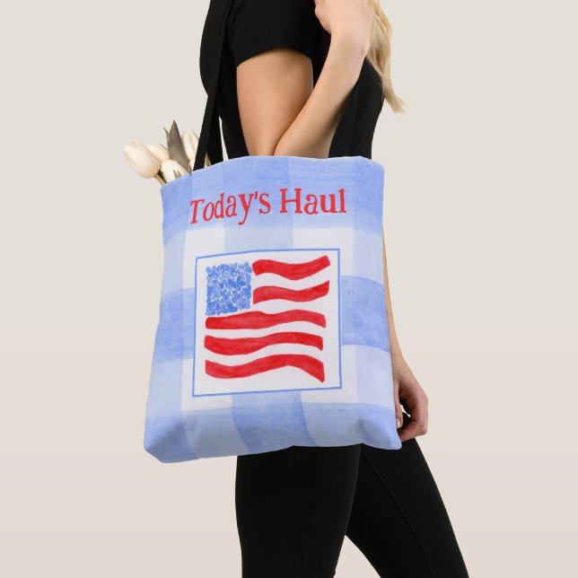 Blaue Wasserfarbe USA-Flagge mit Karo-Muster  (Von Nahem)