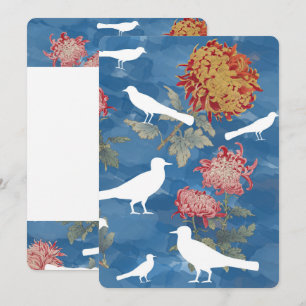 Blaue Wasserfarbe Vintage Blume und Vögel Dankeskarte