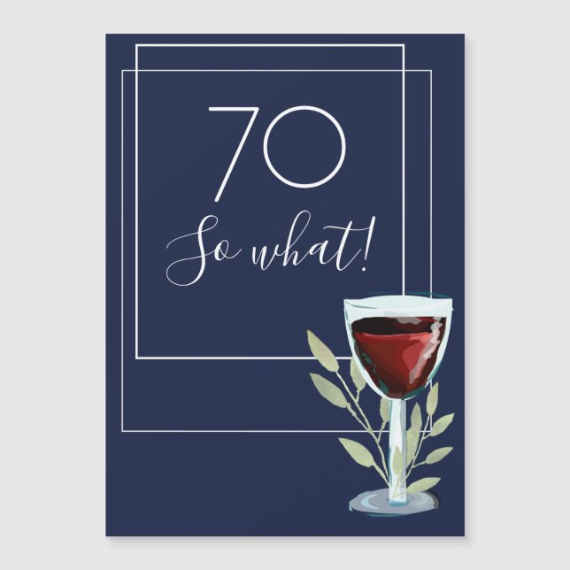 Blaue Wasserfarbe Wein 70. Geburtstagsmagnet Magnetkarte (Vorderseite)