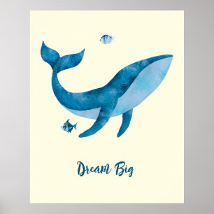 Blaue Wasserfarbe Whale, Inspirationswunder Zitat  Poster