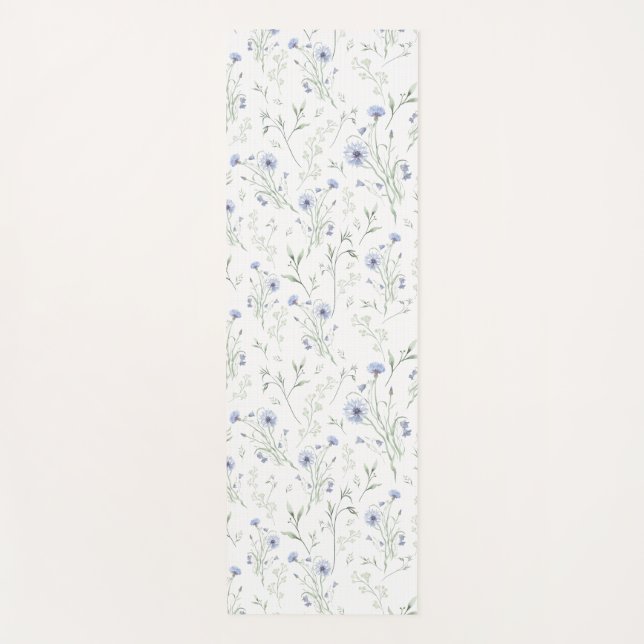 Blaue Wasserfarbe-Wildblumen-Monogramm-Name in Sal Yogamatte (Vorderseite)