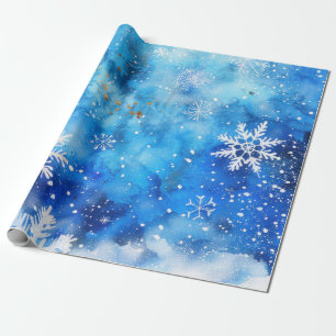Blaue Wasserfarbe Winter Schneeflocken Geschenkpapier