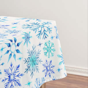 Blaue Wasserfarbe Winterschneeflocken und Glitzern Tischdecke