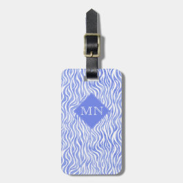 Blaue Wasserfarbe Zebra Muster | Monogramm Gepäckanhänger
