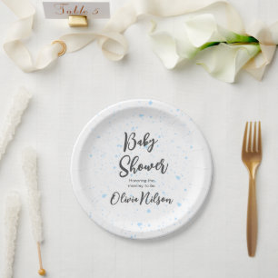 Blaue Wasserfarben-Baby-Party, Oh Boy Baby-Party Pappteller