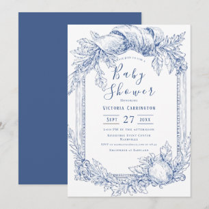 Blaue Wasserfarben-Baby-Shower im Vintage-Stil Einladung