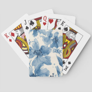 Blaue Wasserfarben-Blumen-Botanisch-Whimsical Spielkarten