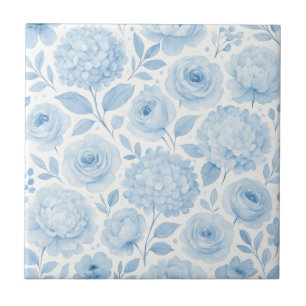 Blaue Wasserfarben-Blumenmuster Fliese