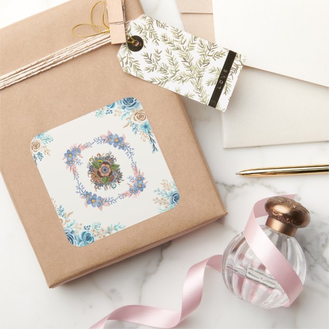 Blaue Wasserfarben-Blüte Quadratischer Aufkleber (Schenken)