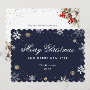 Blaue Wasserfarben-Botanik-Schneeflocke  Feiertagskarte