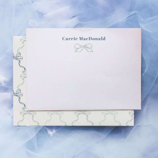 Blaue Wasserfarben Bows Personalisiert Stationery Mitteilungskarte (Watercolor blue painted bows personalized stationery note cards.)