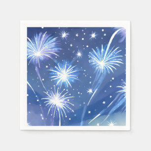 Blaue Wasserfarben-Feuerwerke Silvesterparty Serviette