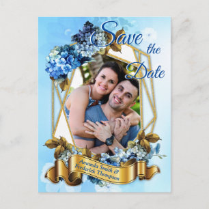 Blaue Wasserfarben-Hortensien Save the Date Ankündigungspostkarte