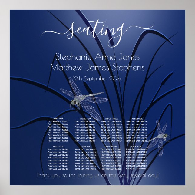 Blaue Wasserfarben-Libellen 8 Tischsitze c2 Poster (Vorne)