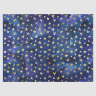 Blaue Wasserfarben-Muster mit goldenen Sternen Seidenpapier
