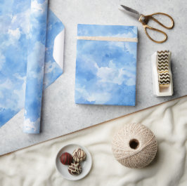 Blaue Wasserfarben-Nebel-Weiß-Abstract-Muster Geschenkpapier