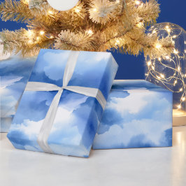 Blaue Wasserfarben-Nebel-Weiß-Abstract-Muster Geschenkpapier