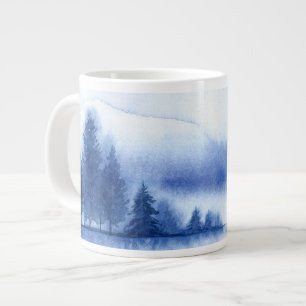 Blaue Wasserfarben-Pinienbäume Jumbo-Tasse