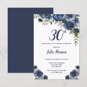 Blaue Wasserfarben-Rosen Geburtstag Einladung