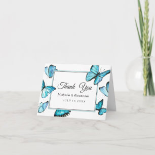 Blaue Wasserfarben-Schmetterlinge Hochzeit Danke Einladung