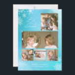 Blaue Wasserfarben Schneeflocken Schneeflocken Fot Feiertagskarte<br><div class="desc">Diese Foto-Urlaubskarte zeigt Ihre Fotos und die Worte "Let it Snow" in trendiger Schrift und Schneeflocken vor einem blauen Aquarellhintergrund. Die Karte hat einen soliden, blauen Hintergrund auf der Rückseite. Personalisieren Sie es, indem Sie den Platzhalter-Text ersetzen und die Foto für die Stichprobe/Platzhalter durch Ihr eigenes Foto ersetzen. Für weitere...</div>