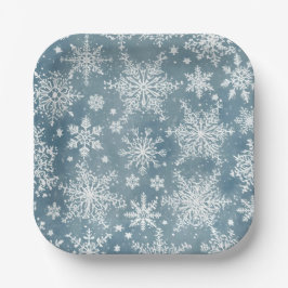 Blaue Wasserfarben-Schneeflocken Winterferien Pappteller