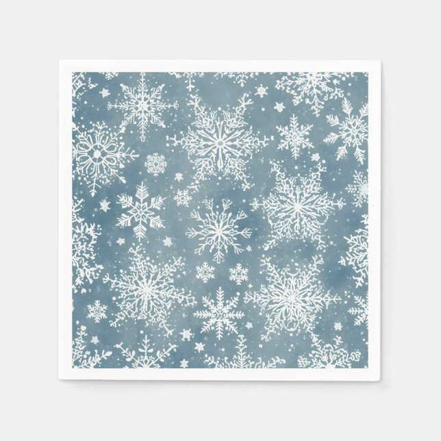 Blaue Wasserfarben-Schneeflocken Winterferien Serviette (Vorderseite)