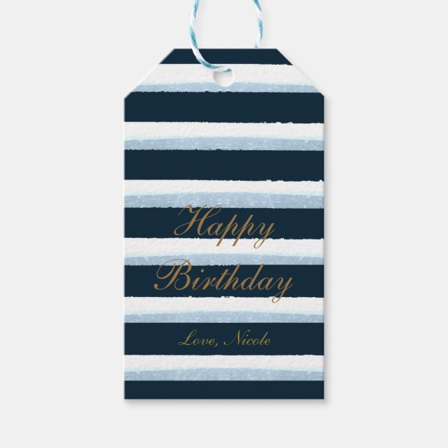 Blaue Wasserfarben Streifen Elegante, schicke Gesc Geschenkanhänger (Vorderseite)