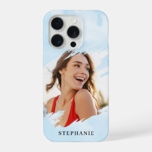 Blaue Wasserfarben-Wasch-Personalisierung mit Name iPhone 15 Pro Hülle