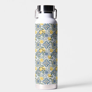 Blaue Wasserfarbenen Zitronenfliesen Trinkflasche