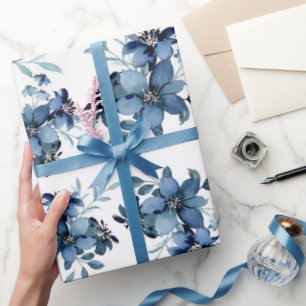 Blaue Wasserfarbenflora Muster Geschenkpapier