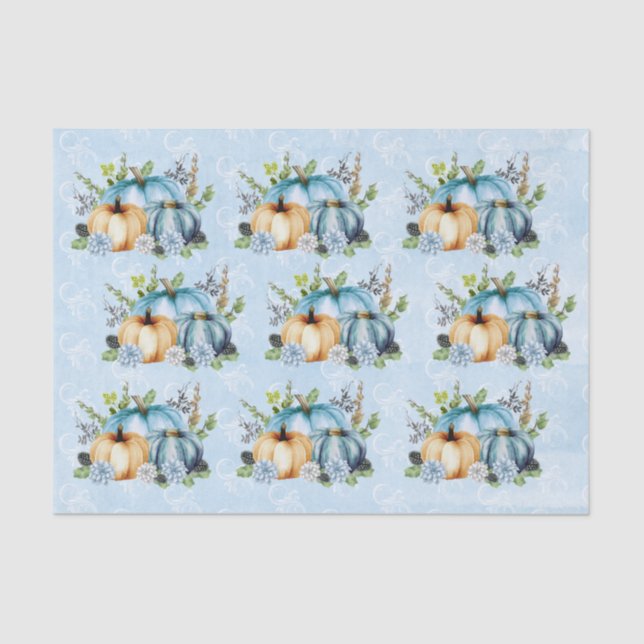 Blaue Wasserfarbenkürbis Herbst Seidenpapier (Vorderseite)