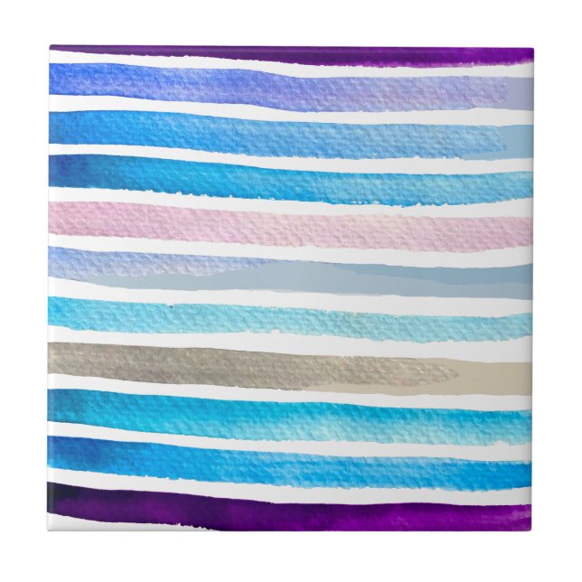 Blaue Wasserfarbenstreifen, handbemalt Fliese (Vorderseite)