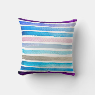 Blaue Wasserfarbenstreifen, handbemalt Kissen
