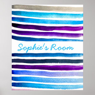 Blaue Wasserfarbenstreifen, handbemalt Poster